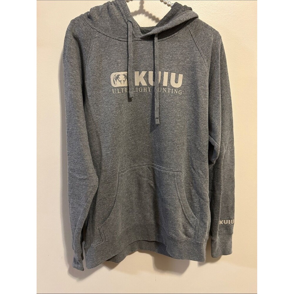 KUIU Ultralight Hunting Hoodie Mens Medium M Gray Fleece Pullover Ram Logo